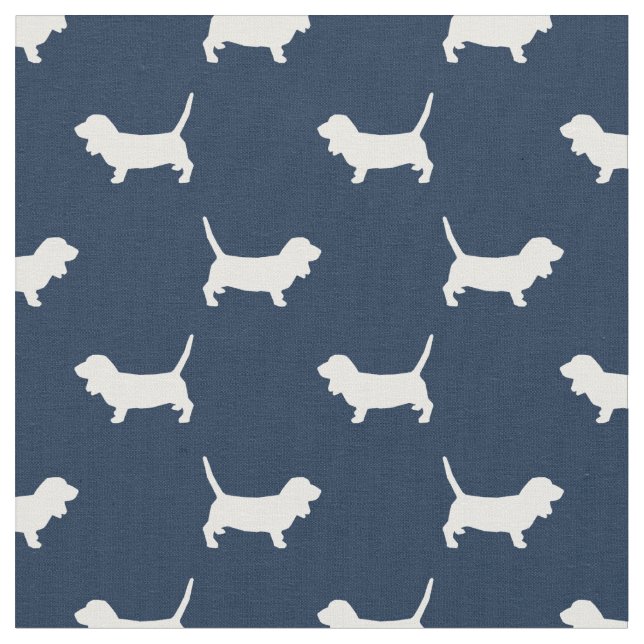 Basset Hound hundar navy blue silhouette Tyg (Närbild)