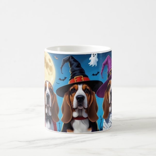 Basset Hound Hundar Pumpkin Halloween Funny Kaffemugg (Center)
