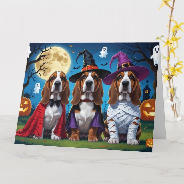 Basset Hound Hundar Pumpkin Halloween Funny Kort (Gul blomma)