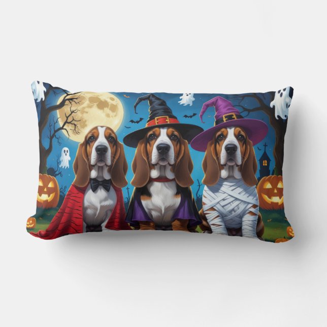 Basset Hound Hundar Pumpkin Halloween Funny Lumbarkudde (Framsida)