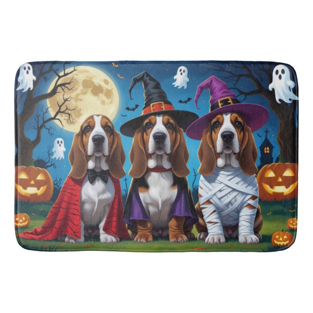Basset Hound Hundar Pumpkin Halloween Rolig Badrumsmatta (Framsidan)