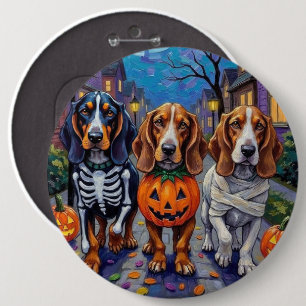 Basset Hound Hundar som går på Halloweenträsk Knapp