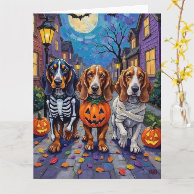 Basset Hound Hundar Trick- or Treating in Hallowee Kort (Gul blomma)