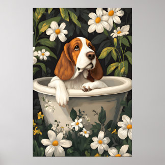 Basset Hound I Badkar Affisch, Rolig Hund Affisch
