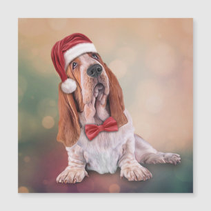 Basset Hound i den röda hatten på Jultomten