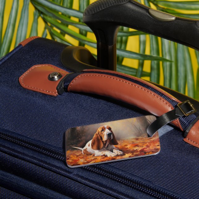 Basset Hound i Höst löv Fall Inspire Bagagebricka (Baksida Insitu 1)