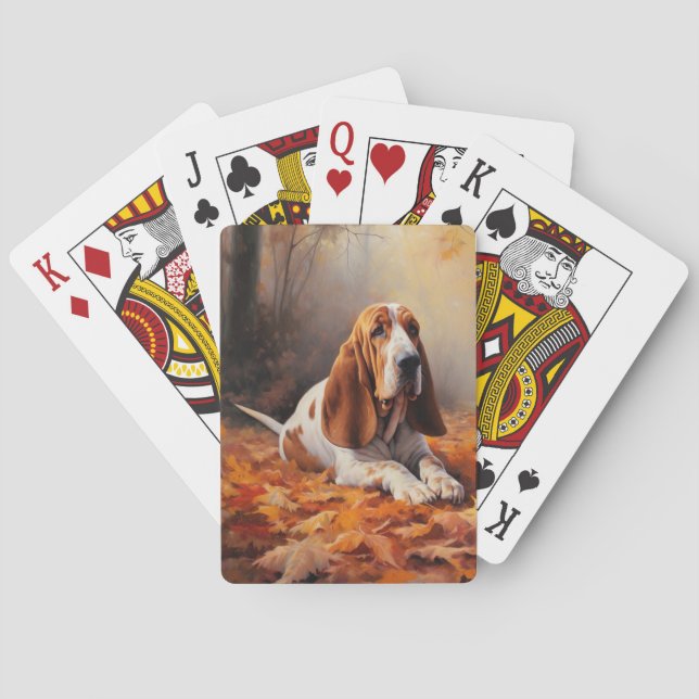 Basset Hound i Höst löv Fall Inspire Casinokort (Baksidan)