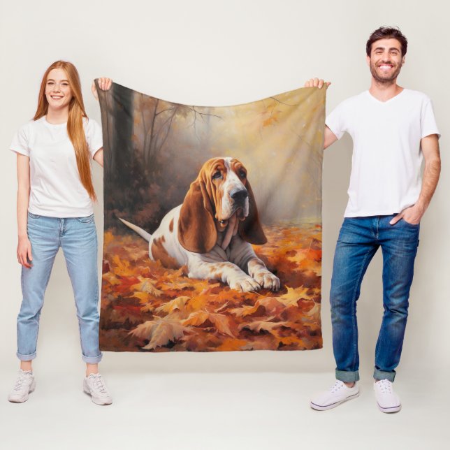 Basset Hound i Höst löv Fall Inspire Fleecefilt (På plats)