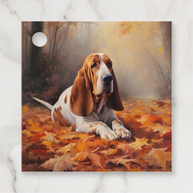 Basset Hound i Höst löv Fall Inspire Gåvor Etiketter (Framsida)