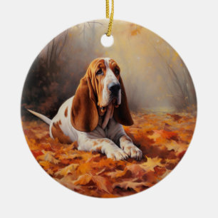 Basset Hound i Höst löv Fall Inspire Julgransprydnad Keramik