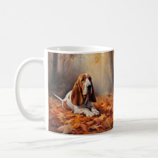 Basset Hound i Höst löv Fall Inspire Kaffemugg (Vänster)
