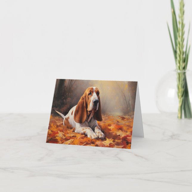 Basset Hound i höstlöv Fall Inspire Kort (Framsida)