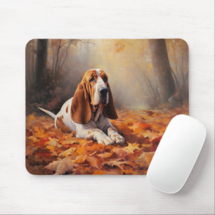 Basset Hound i höstlöv Fall Inspire Musmatta