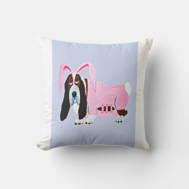 Basset Hound i kanindräkt Kudde (Framsida)
