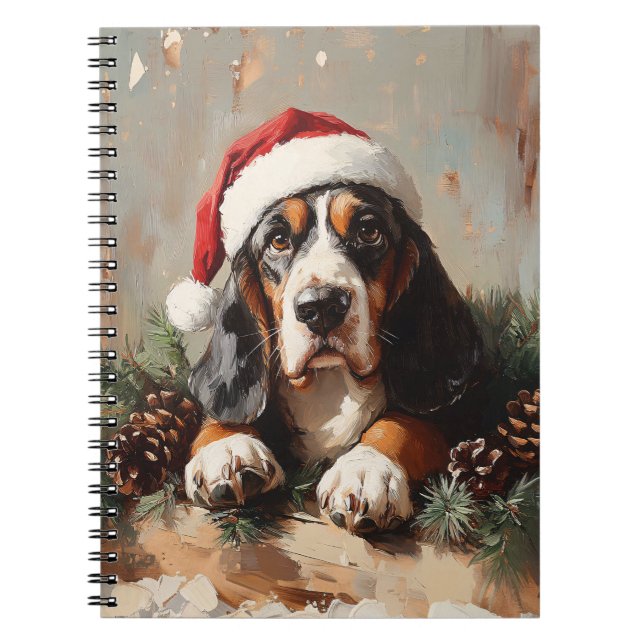 Basset Hound i Oljemålningen Santa Hat Anteckningsbok (Framsidan)