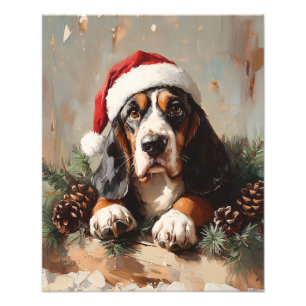 Basset Hound i Oljemålningen Santa Hat Fototryck