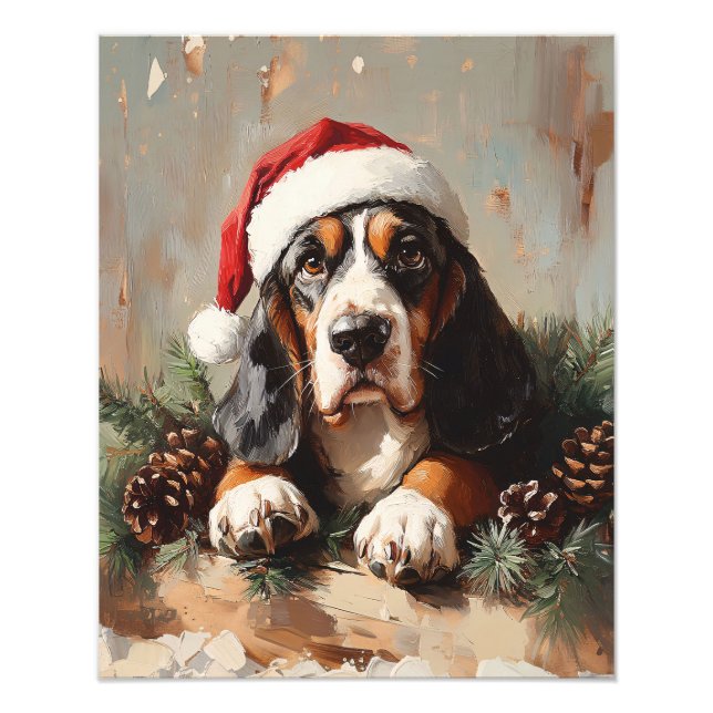 Basset Hound i Oljemålningen Santa Hat Fototryck (Framsidan)