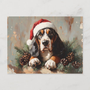 Basset Hound i Oljemålningen Santa Hat Vykort