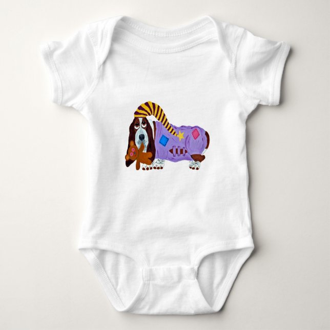 Basset Hound i pyjamas baby bodysuit Tee (Framsida)
