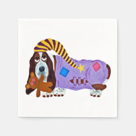 Basset Hound i pyjamas med nallebjörn Pappersservett