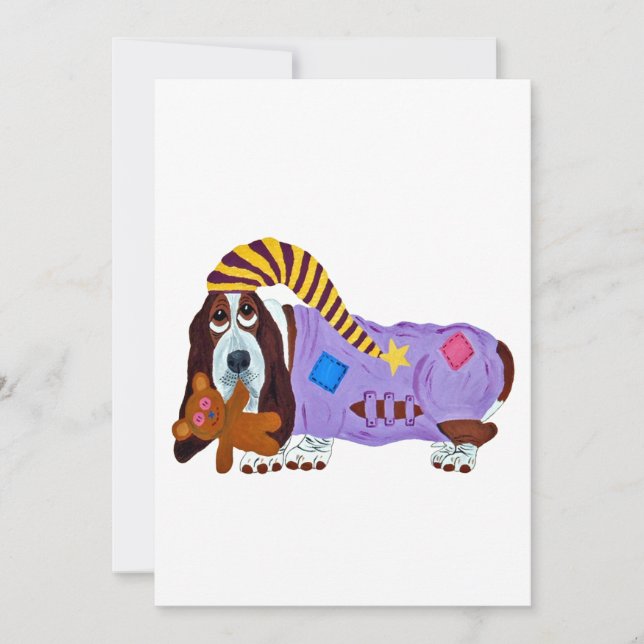 Basset Hound i pyjamas med teddybjörn Inbjudningar (Framsida)