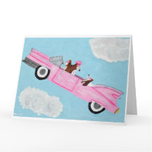 Basset Hound i rosa cabriolet på himlen Kort