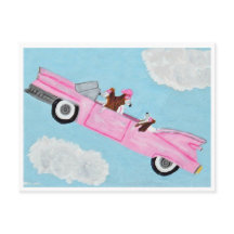Basset Hound i rosa cabriolet på himlen Kort