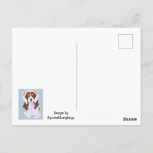 Basset Hound i rosa kanin kostym Vykort