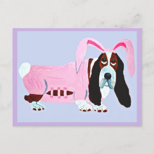 Basset Hound i rosa kanin kostym Vykort
