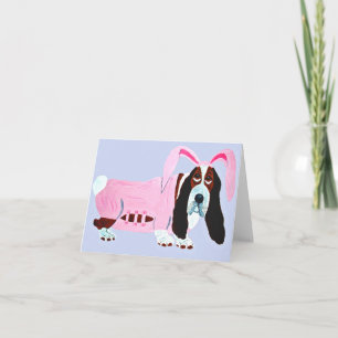 Basset Hound i rosa kanindräkt Kort