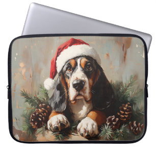 Basset Hound i Santa-hatt Oljemålning Laptop Fodral