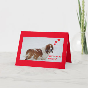 Basset hound i snö på Alla hjärtans dagskort Helgkort