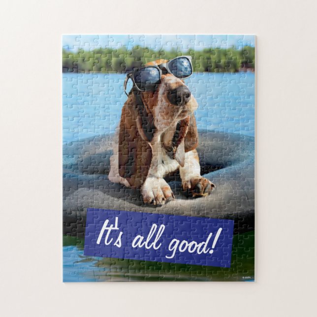 Basset Hound i solglasögon Pussel (Vertikal)