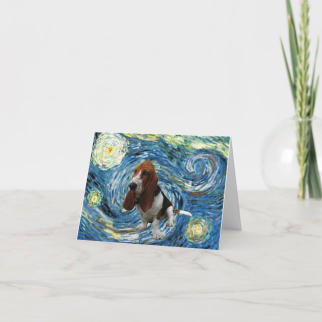 Basset Hound i Starry Night Kort (Framsida)