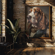Basset Hound iklädd napoleon-dräkt