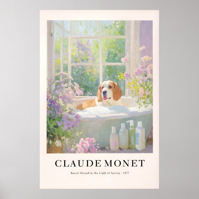 Basset Hound in Bathtub Poster Monet Style (Framsidan)