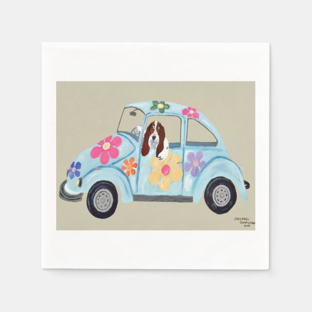  Basset Hound in Hippy car Pappersservett (Framsidan)