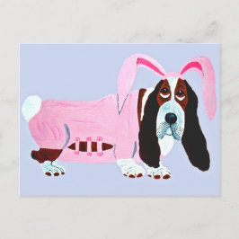 Basset Hound In Pink Bunny Suit Vykort