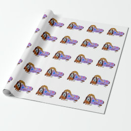 Basset Hound in PJs with teddy bear Presentpapper