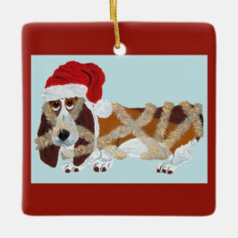 Basset Hound intrasslad i glitterband Julgransprydnad Keramik