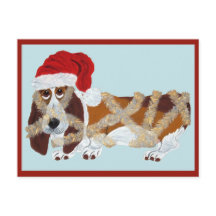 Basset Hound intrasslad i glitterband