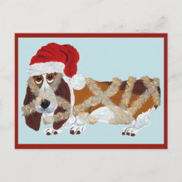 Basset Hound intrasslad i glitterband Vykort