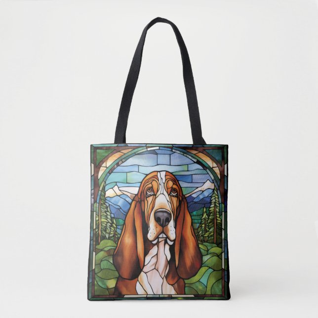 Basset Hound Jeanjacka Tygkasse (Framsida)