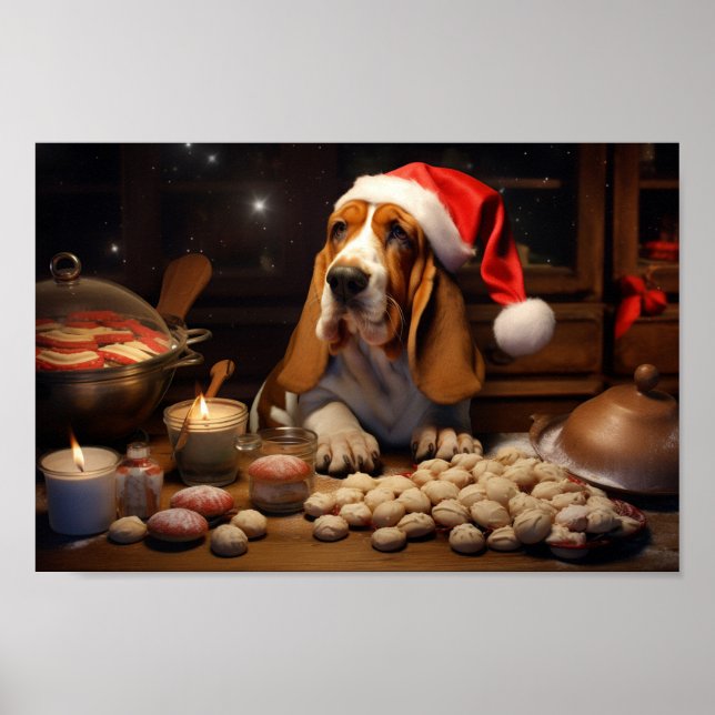 Basset Hound jul Cookies Festive Helgdag Poster (Framsidan)