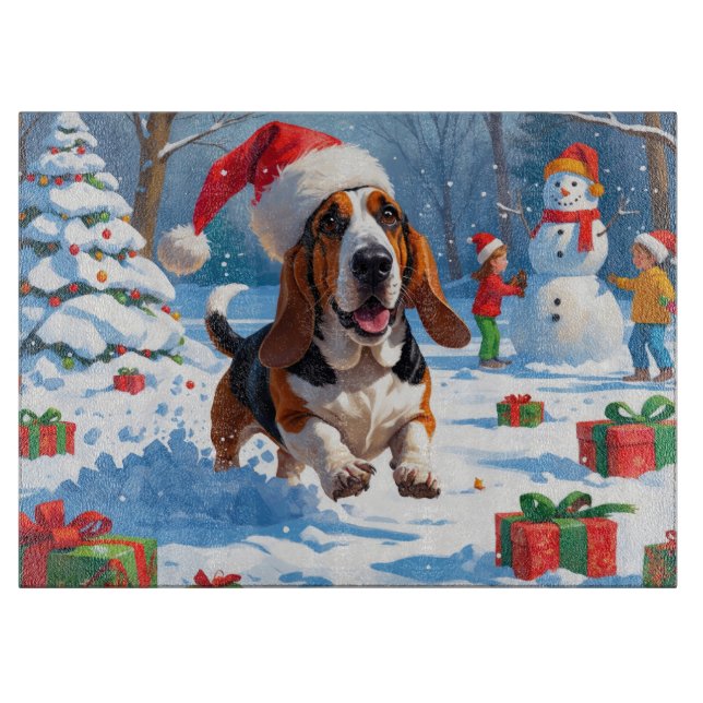 Basset Hound Jul Festiv Snö Scen (Framsidan)