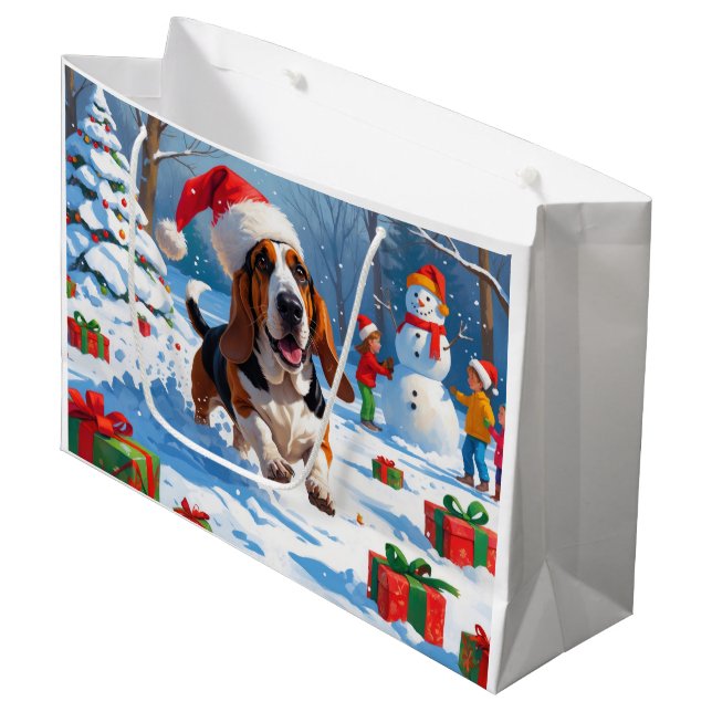 Basset Hound Jul Festiv Snö Scen (Framsidan Vinklad)