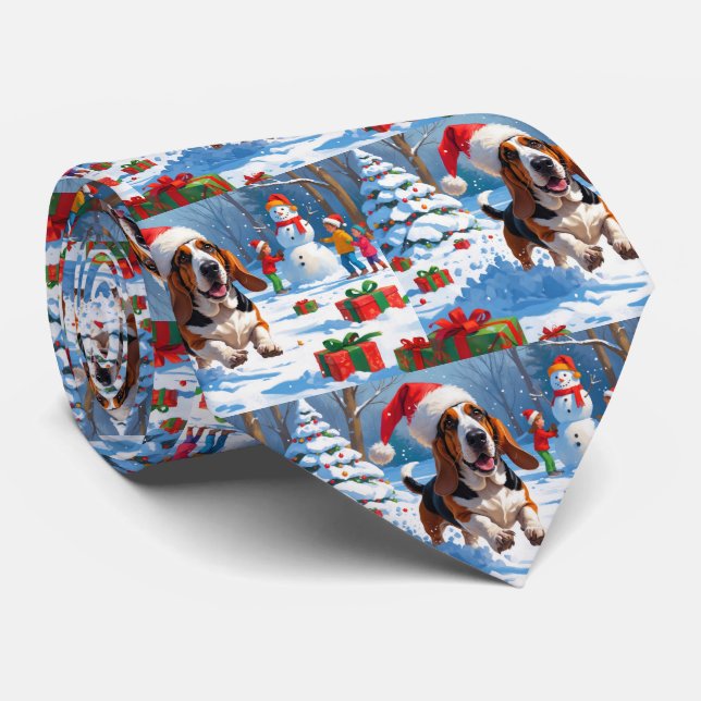 Basset Hound Jul Festiv Snö Scen Slips (Rullad)