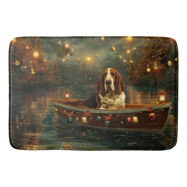 Basset Hound Jul Festlig resa Badrumsmatta (Framsidan)