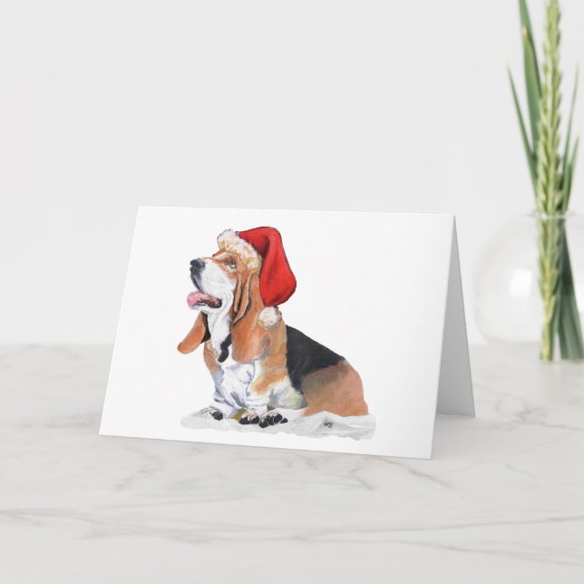 Basset Hound jul Helgkort (Framsida)