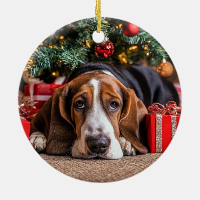 Basset Hound jul Julgransprydnad Keramik (Baksidan)